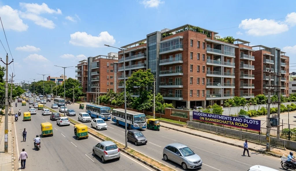 Modern high-rise residential apartment towers on Bannerghatta Road featuring premium amenities and city views.